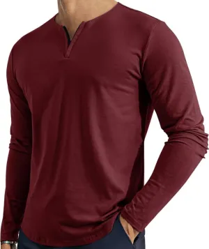 Men's V Neck Long Sleeve Shirts Casual Henley Cotton T-Shirts Slim Fit Longline Tee Shirts