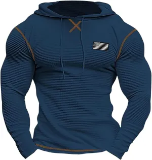 Men'S V Neck Long Sleeved Hooded Sweater Retro Solid Color Casual Fashion Oversized Hooded Sweatshirt