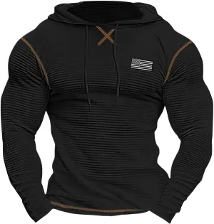 Men'S V Neck Long Sleeved Hooded Sweater Retro Solid Color Casual Fashion Oversized Hooded Sweatshirt