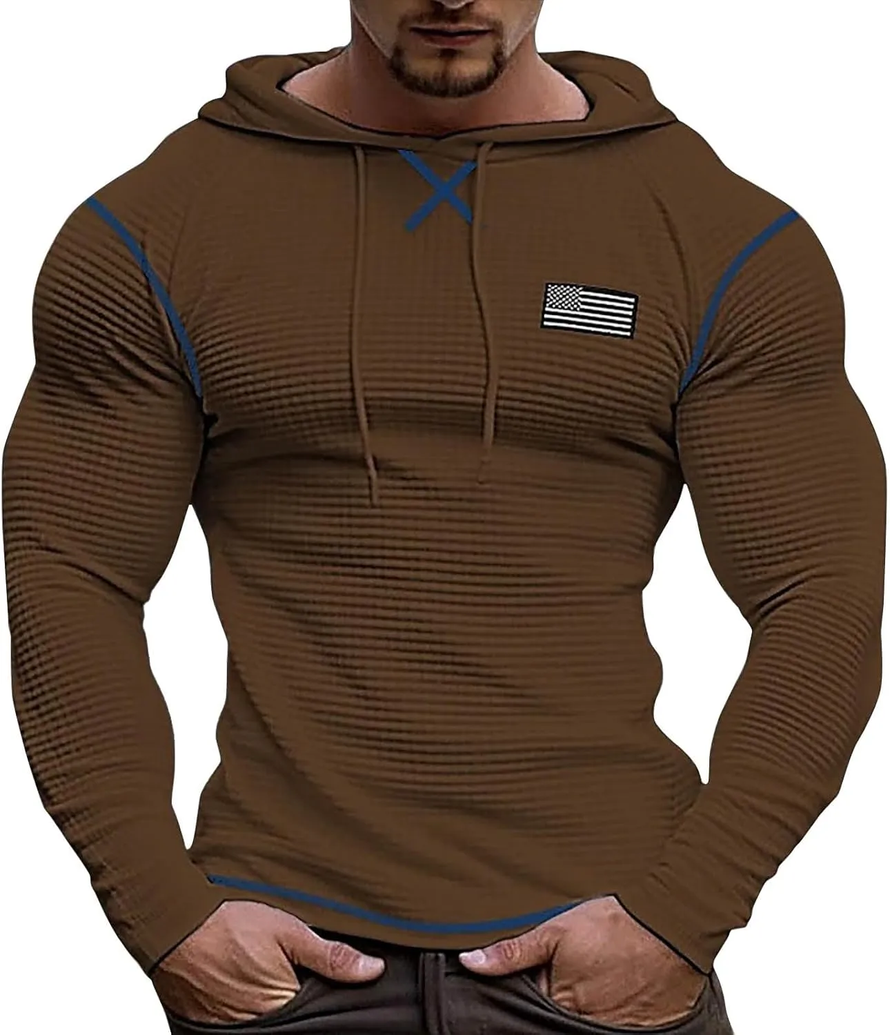 Men'S V Neck Long Sleeved Hooded Sweater Retro Solid Color Casual Fashion Oversized Hooded Sweatshirt