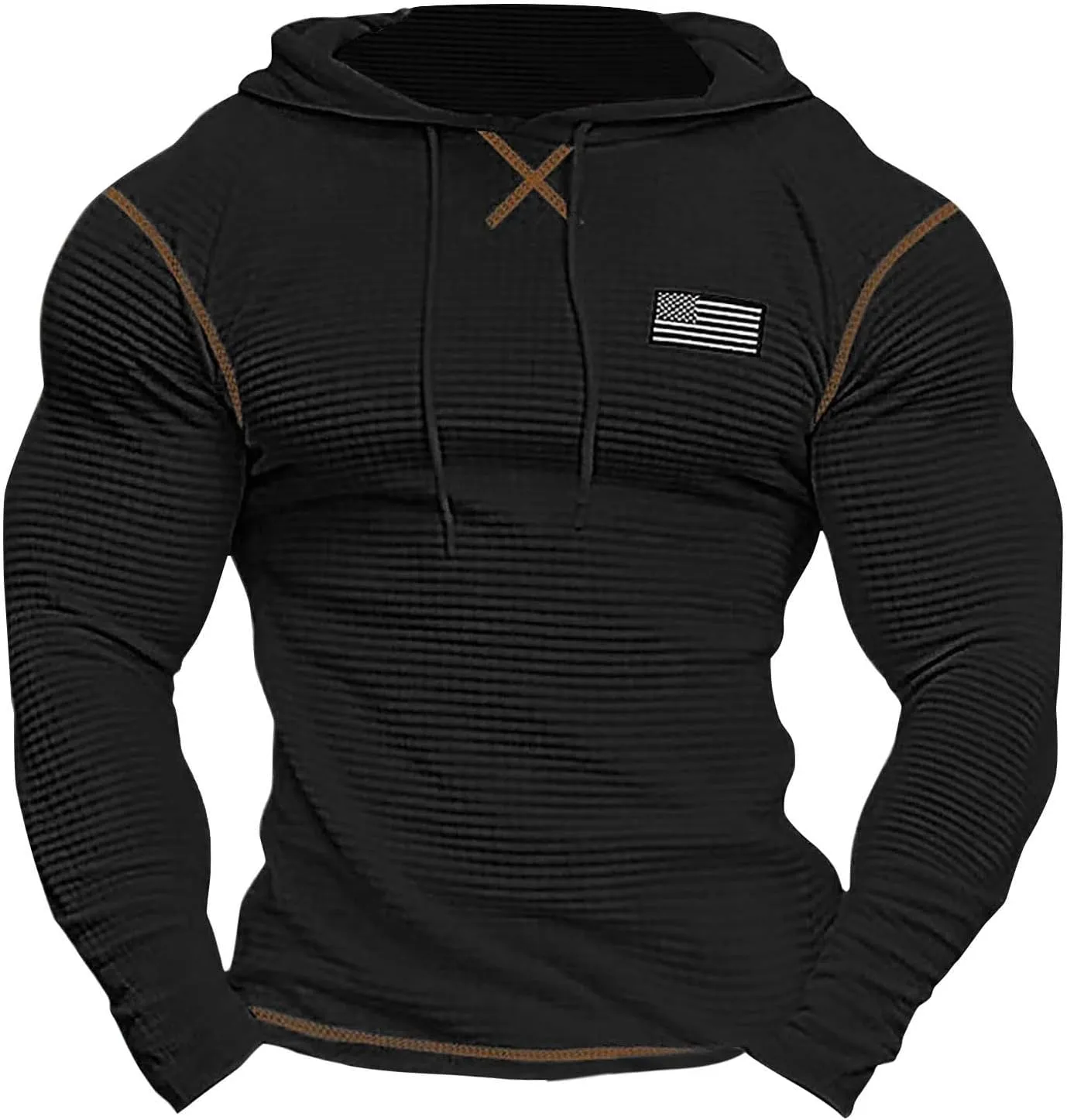 Men'S V Neck Long Sleeved Hooded Sweater Retro Solid Color Casual Fashion Oversized Hooded Sweatshirt