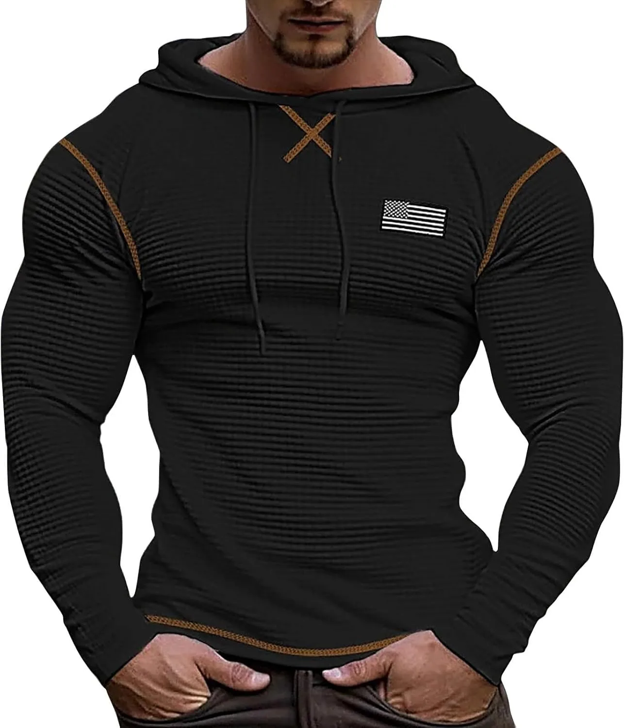 Men'S V Neck Long Sleeved Hooded Sweater Retro Solid Color Casual Fashion Oversized Hooded Sweatshirt
