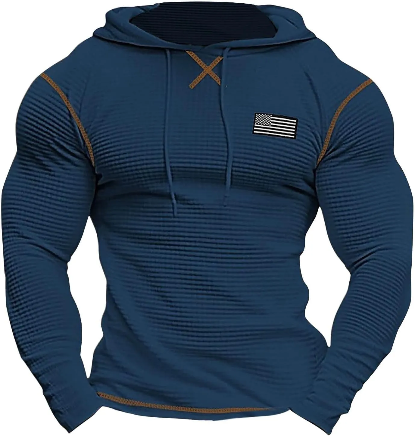 Men'S V Neck Long Sleeved Hooded Sweater Retro Solid Color Casual Fashion Oversized Hooded Sweatshirt