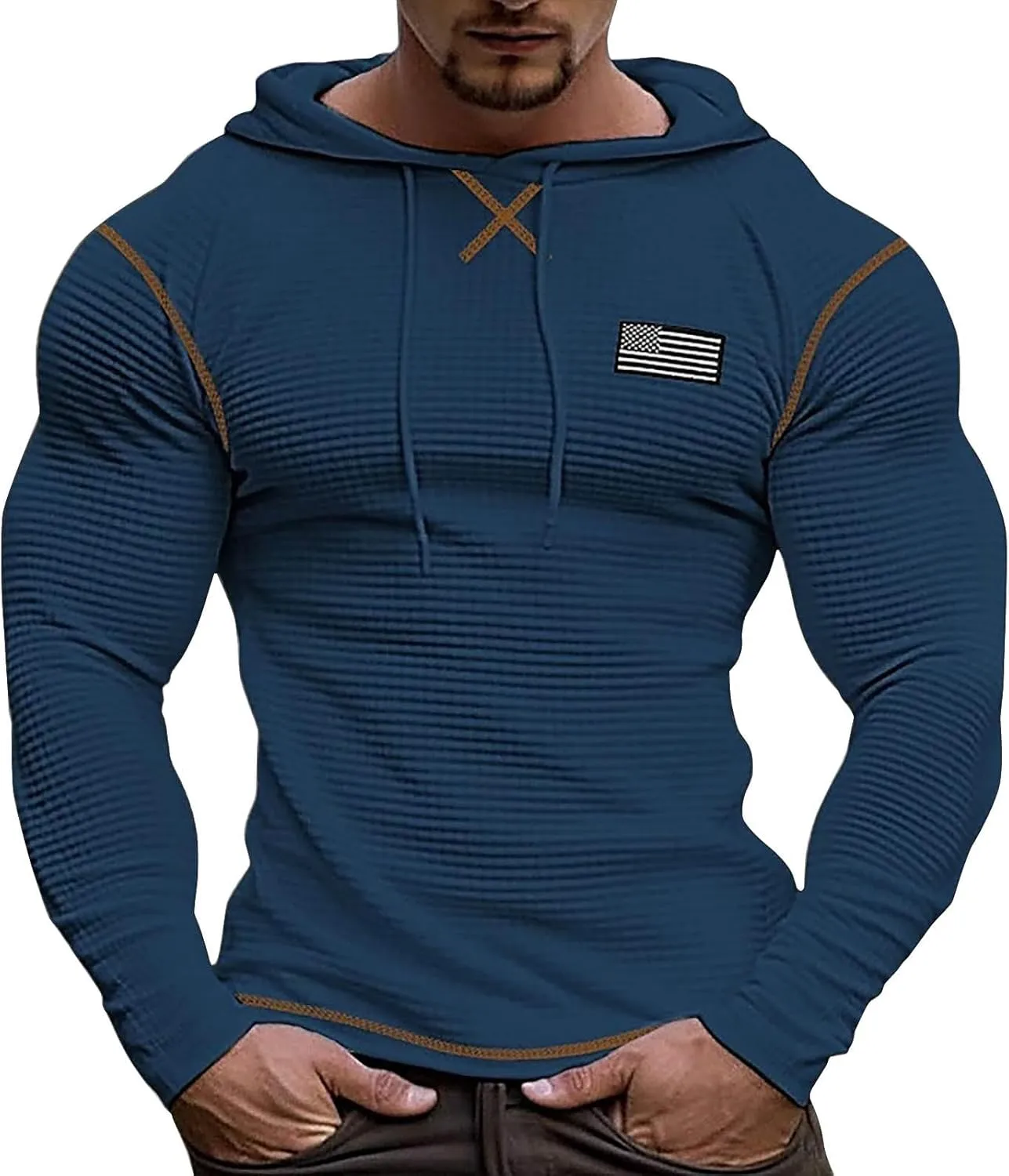 Men'S V Neck Long Sleeved Hooded Sweater Retro Solid Color Casual Fashion Oversized Hooded Sweatshirt