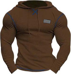 Men'S V Neck Long Sleeved Hooded Sweater Retro Solid Color Casual Fashion Oversized Hooded Sweatshirt
