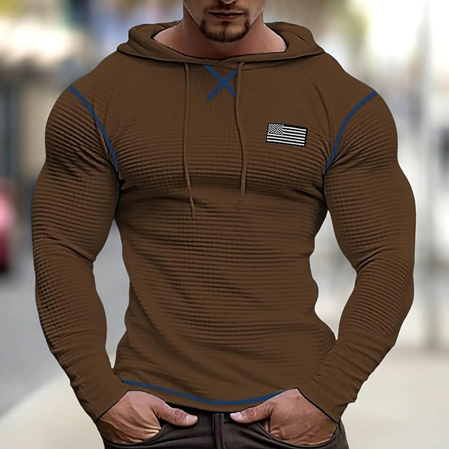 Men'S V Neck Long Sleeved Hooded Sweater Retro Solid Color Casual Fashion Oversized Hooded Sweatshirt