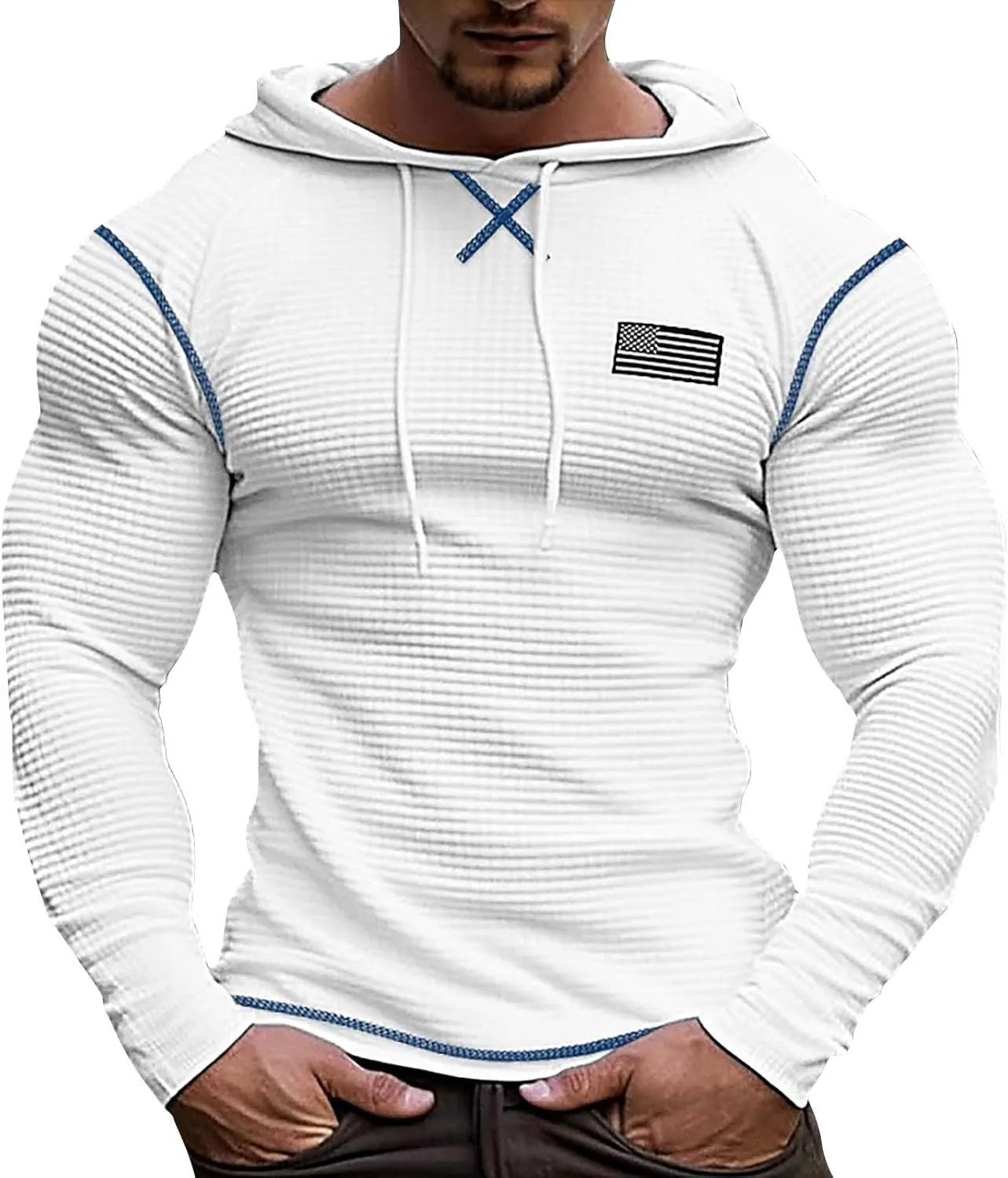 Men'S V Neck Long Sleeved Hooded Sweater Retro Solid Color Casual Fashion Oversized Hooded Sweatshirt