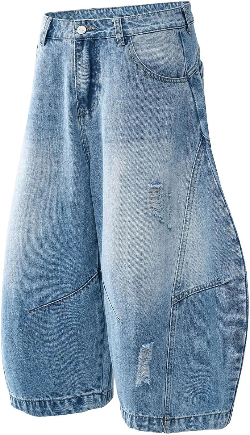 Mens Y2K Baggy Jean Shorts Casual Summer Hip Hop Aesthetic Pants Loose Fit Denim Shorts Trendy Outfits