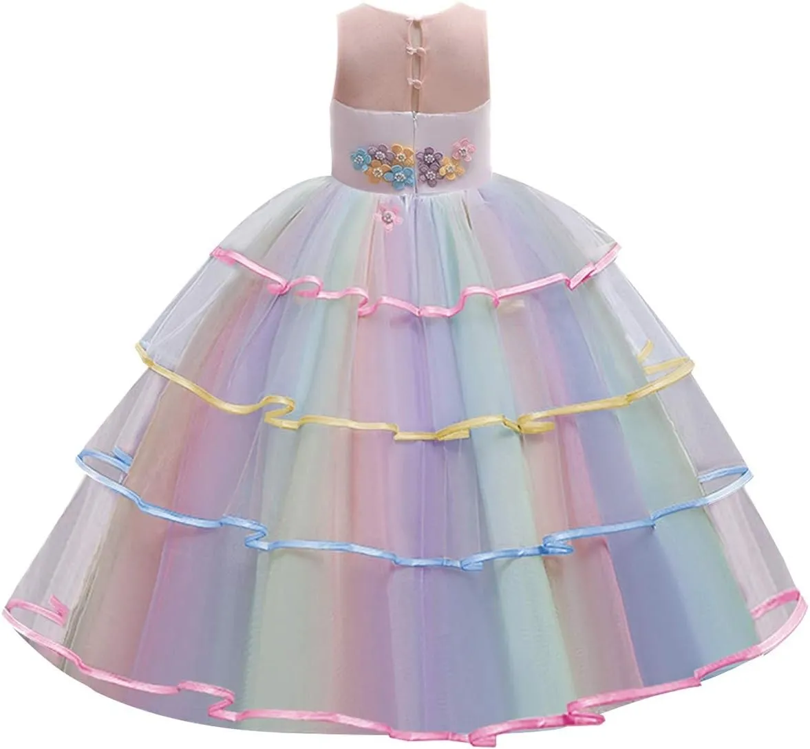 MYRISAM Girl's Unicorn Rainbow Long Tulle Dress Wedding Birthday Princess Carnival Party Performance Dance Pageant Ball Gowns