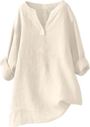 NBXNZWF Womens Cotton Linen Shirts 3/4 Sleeve Summer Loose Casual Tunic Button Down Office Work Lightweight Gauze Blouses