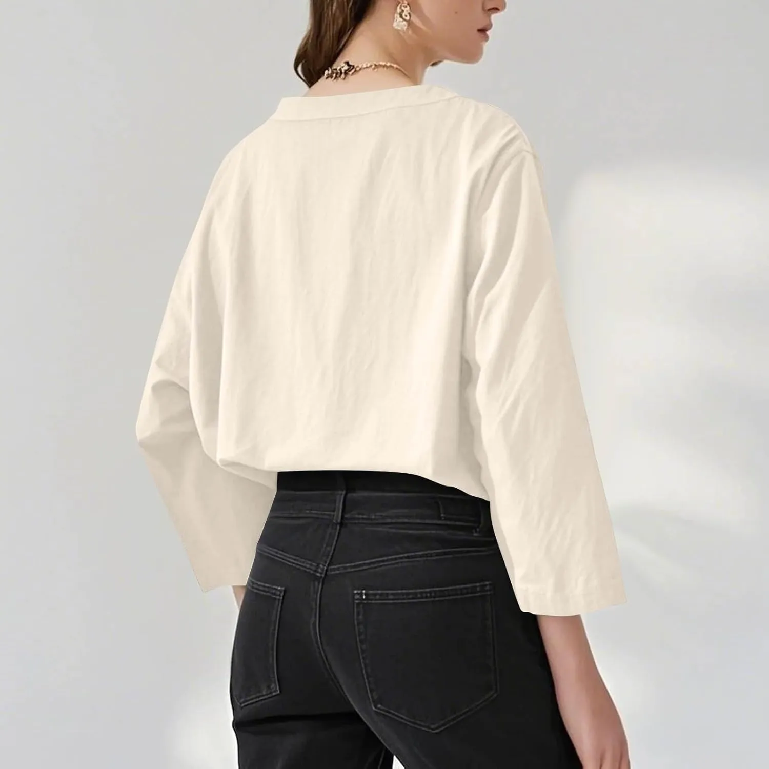 NBXNZWF Womens Cotton Linen Shirts 3/4 Sleeve Summer Loose Casual Tunic Button Down Office Work Lightweight Gauze Blouses