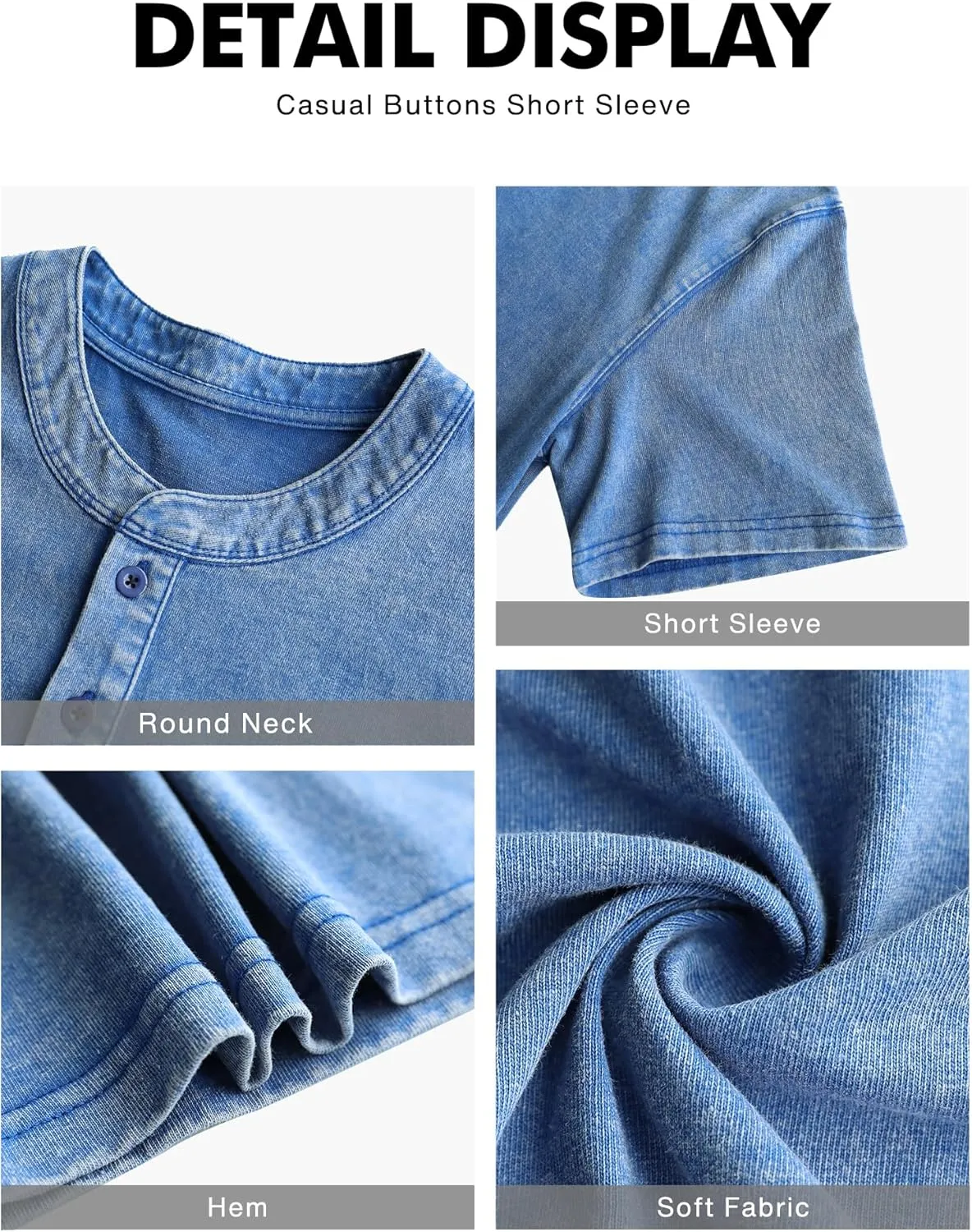 NITAGUT Mens Distressed Henley Shirts Retro Short Sleeve Cotton Tee Shirts Casual Button Down Washed T-Shirts