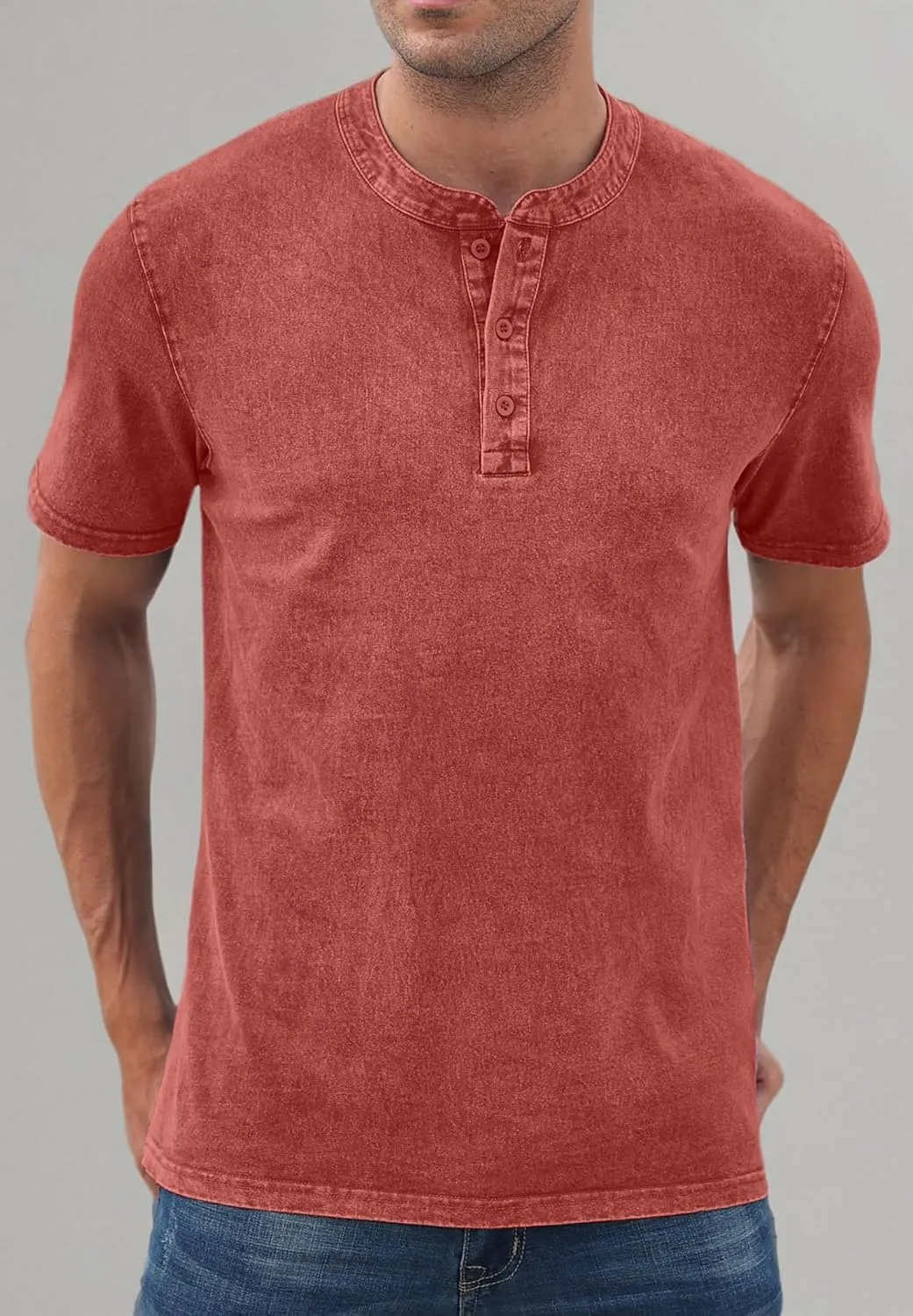 NITAGUT Mens Distressed Henley Shirts Retro Short Sleeve Cotton Tee Shirts Casual Button Down Washed T-Shirts