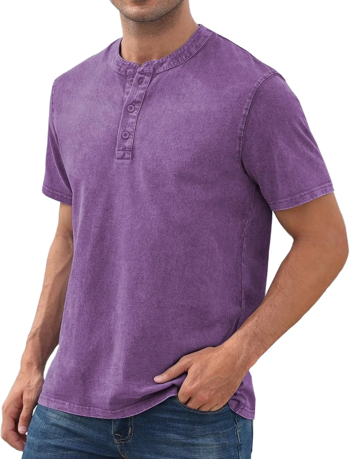 NITAGUT Mens Distressed Henley Shirts Retro Short Sleeve Cotton Tee Shirts Casual Button Down Washed T-Shirts