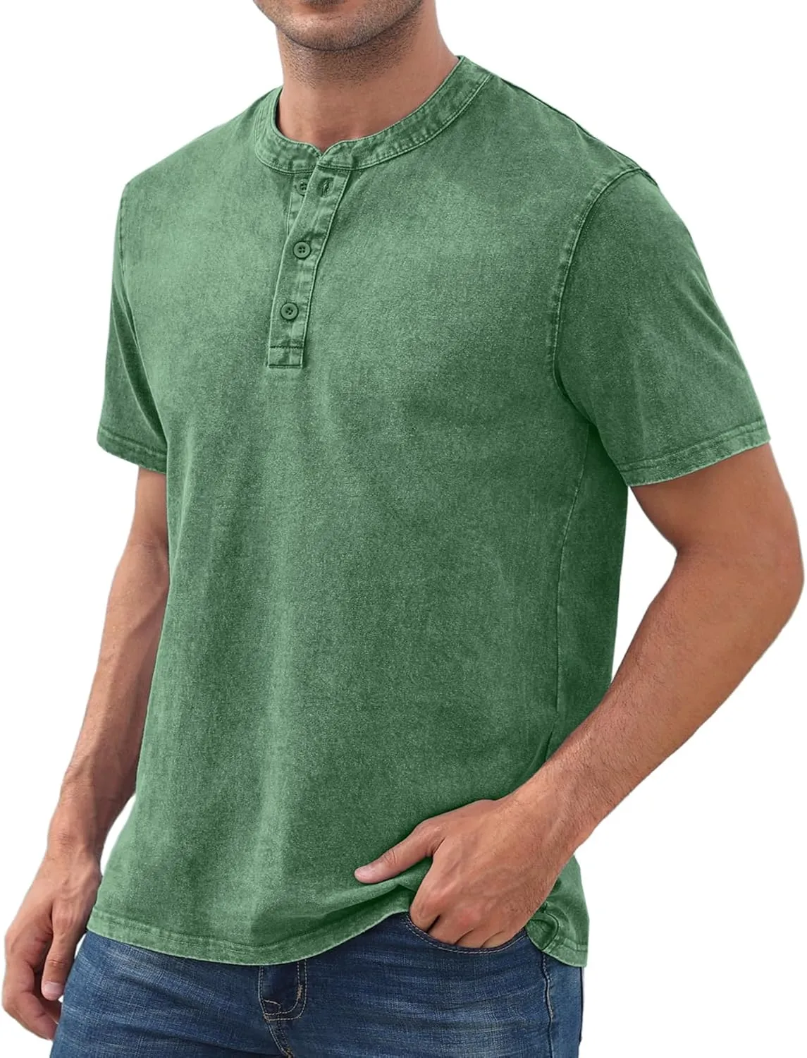 NITAGUT Mens Distressed Henley Shirts Retro Short Sleeve Cotton Tee Shirts Casual Button Down Washed T-Shirts