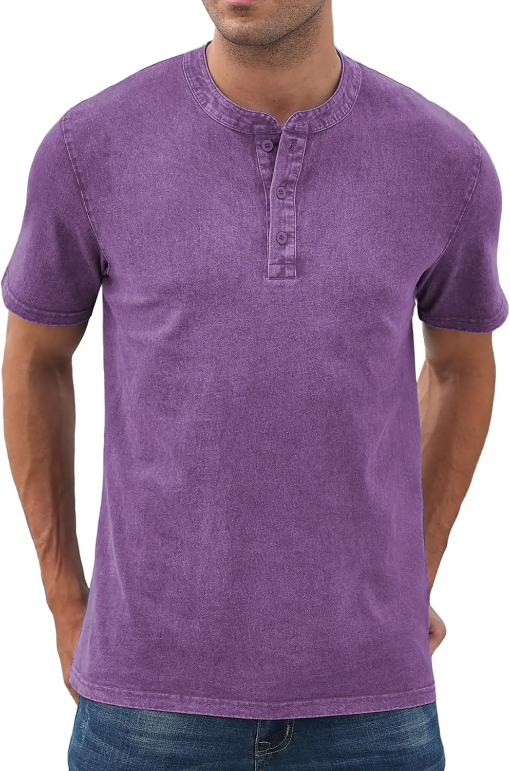 NITAGUT Mens Distressed Henley Shirts Retro Short Sleeve Cotton Tee Shirts Casual Button Down Washed T-Shirts