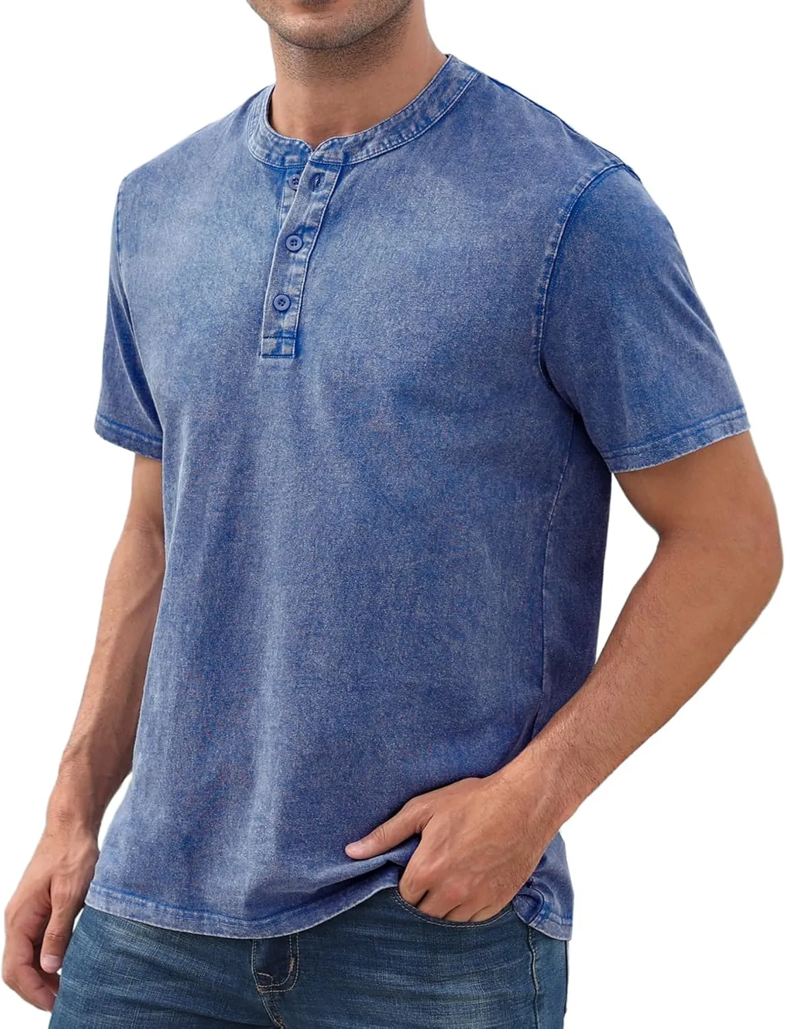 NITAGUT Mens Distressed Henley Shirts Retro Short Sleeve Cotton Tee Shirts Casual Button Down Washed T-Shirts