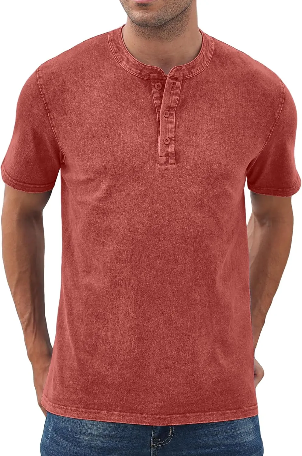 NITAGUT Mens Distressed Henley Shirts Retro Short Sleeve Cotton Tee Shirts Casual Button Down Washed T-Shirts