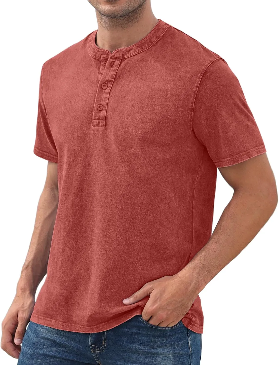 NITAGUT Mens Distressed Henley Shirts Retro Short Sleeve Cotton Tee Shirts Casual Button Down Washed T-Shirts