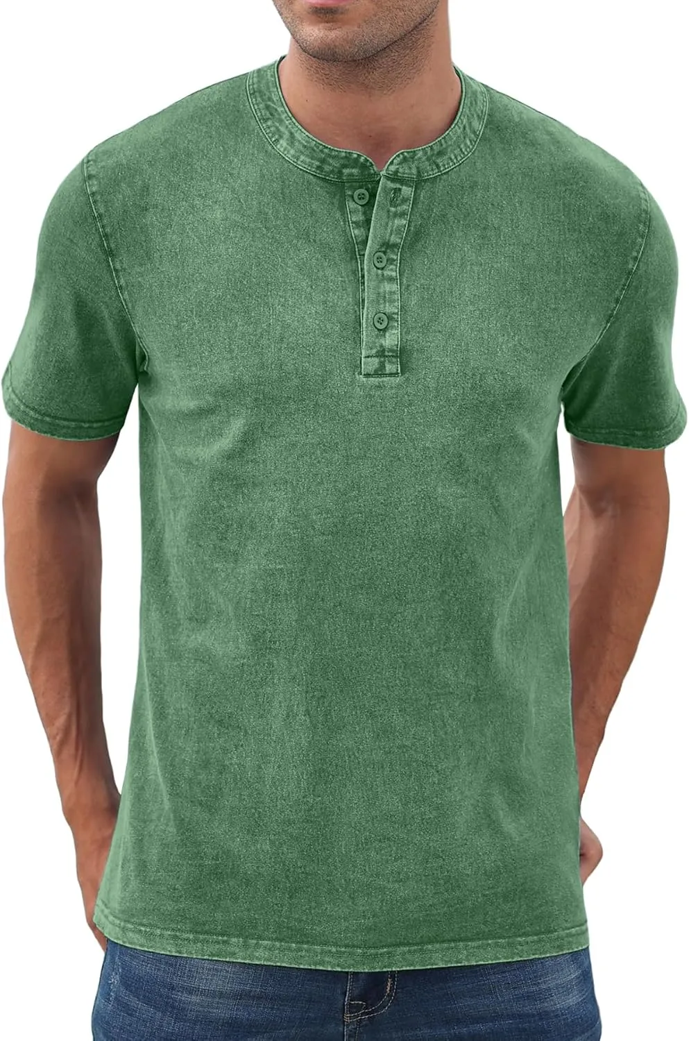NITAGUT Mens Distressed Henley Shirts Retro Short Sleeve Cotton Tee Shirts Casual Button Down Washed T-Shirts