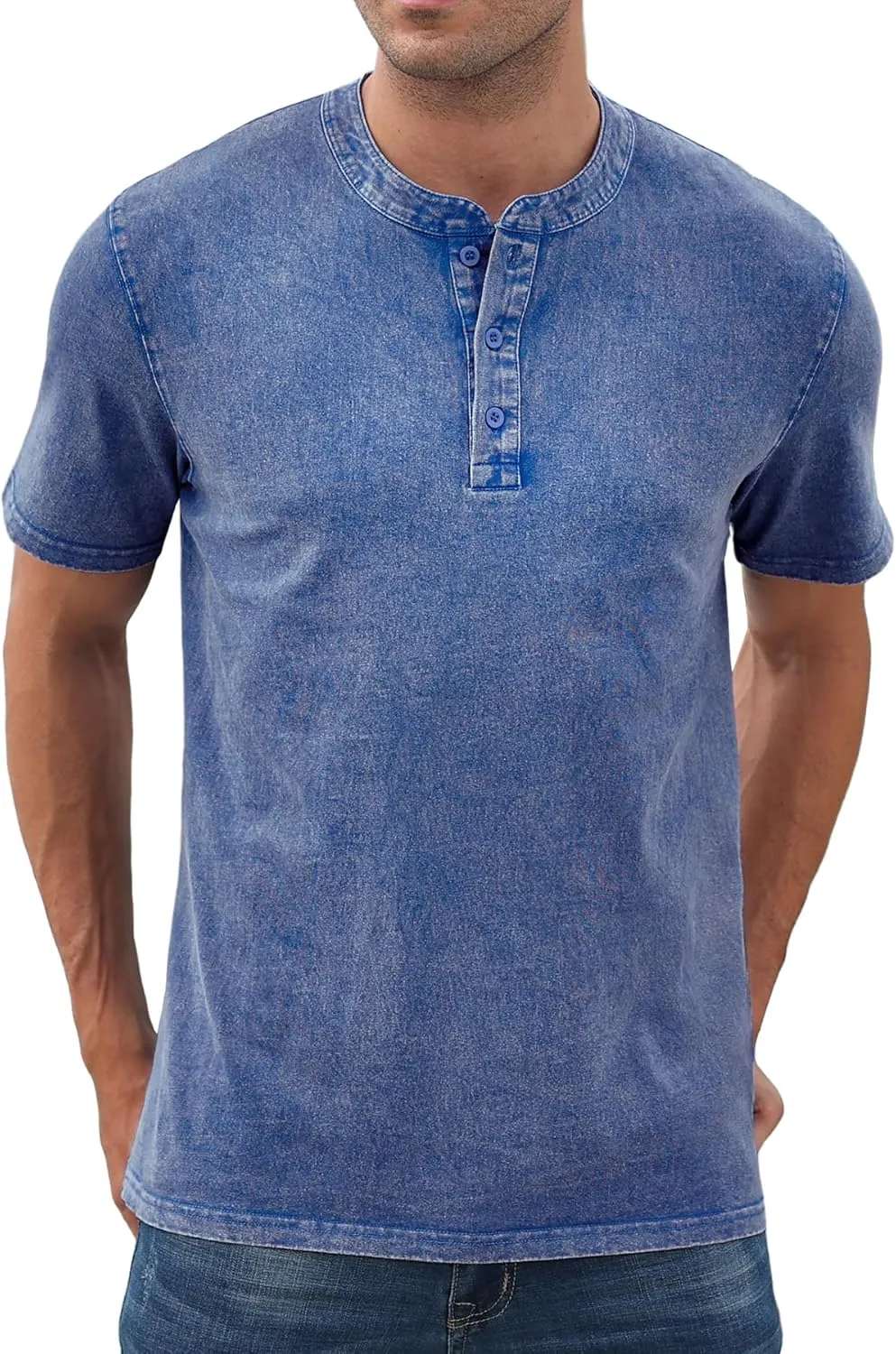 NITAGUT Mens Distressed Henley Shirts Retro Short Sleeve Cotton Tee Shirts Casual Button Down Washed T-Shirts