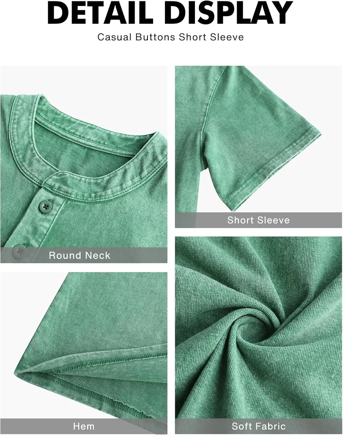 NITAGUT Mens Distressed Henley Shirts Retro Short Sleeve Cotton Tee Shirts Casual Button Down Washed T-Shirts