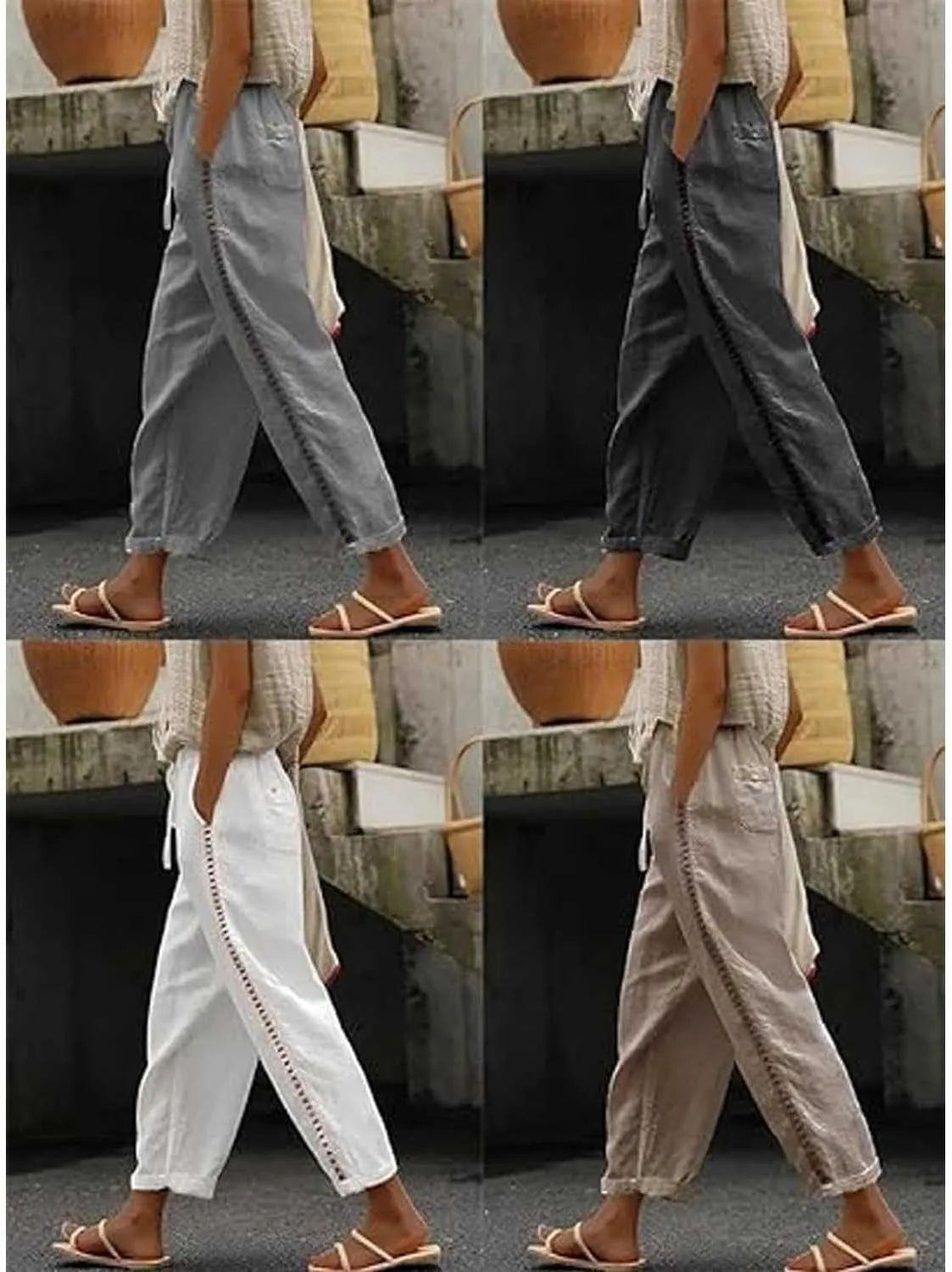 Orwya Pants Women, Olzeep Striped Pants, Linen Pants Women, Olzeep Classy Striped Side Pocket Pants