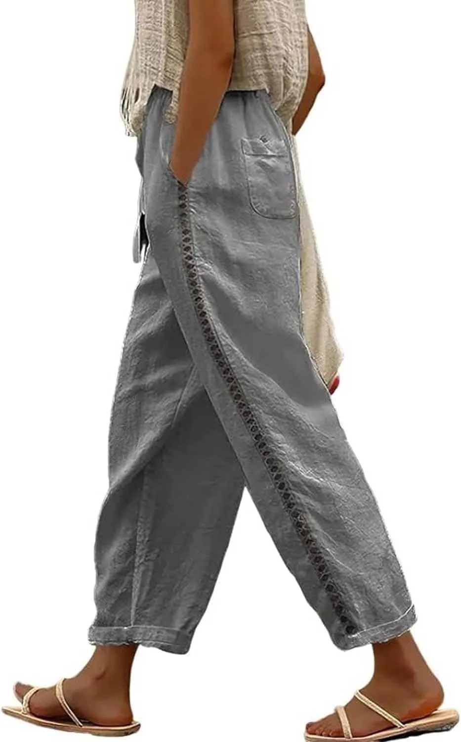 Orwya Pants Women, Olzeep Striped Pants, Linen Pants Women, Olzeep Classy Striped Side Pocket Pants