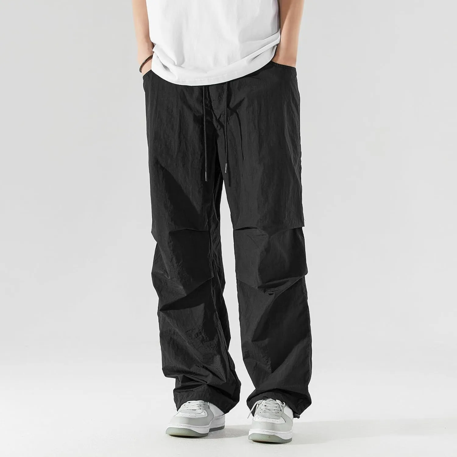 Pants for Mens Elastic Waist Drawstring Straight Leg Trouser Loose Fit Lightweight Casual Yoga Trousers with Pockets