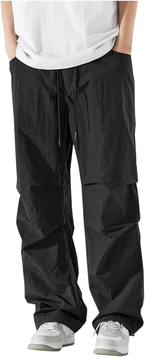 Pants for Mens Elastic Waist Drawstring Straight Leg Trouser Loose Fit Lightweight Casual Yoga Trousers with Pockets