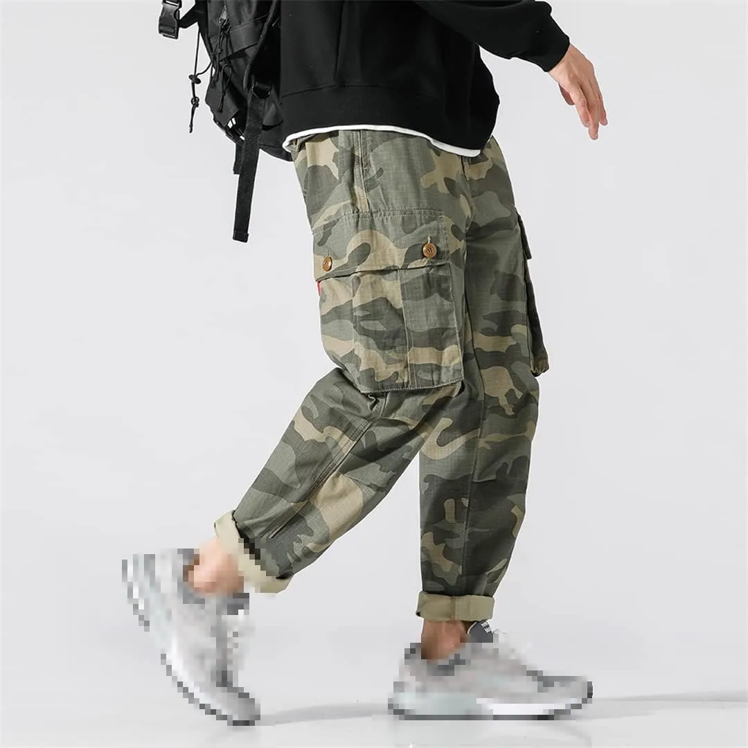 Pulcykp Mens Multi-Pocket Cargo Pants Loose Straight-Leg Pants Casual Pants Outdoor Cargo Pants