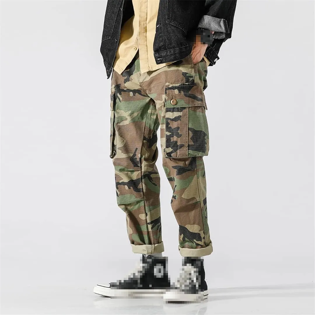 Pulcykp Mens Multi-Pocket Cargo Pants Loose Straight-Leg Pants Casual Pants Outdoor Cargo Pants
