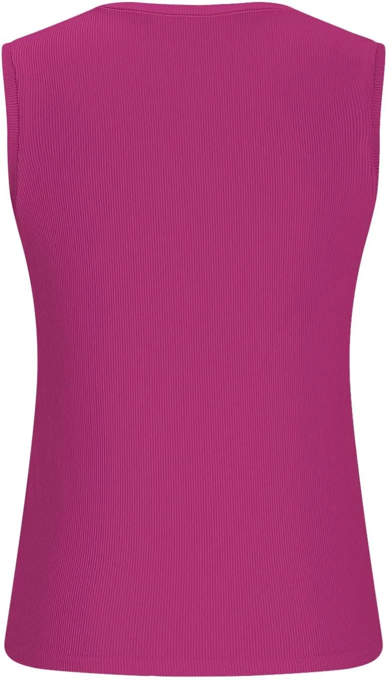 Ribbed Knit Tank Tops for Women Summer Scoop Neck Sleeveless Cropped Shirts Casual Solid Color Workout Slim Blouse