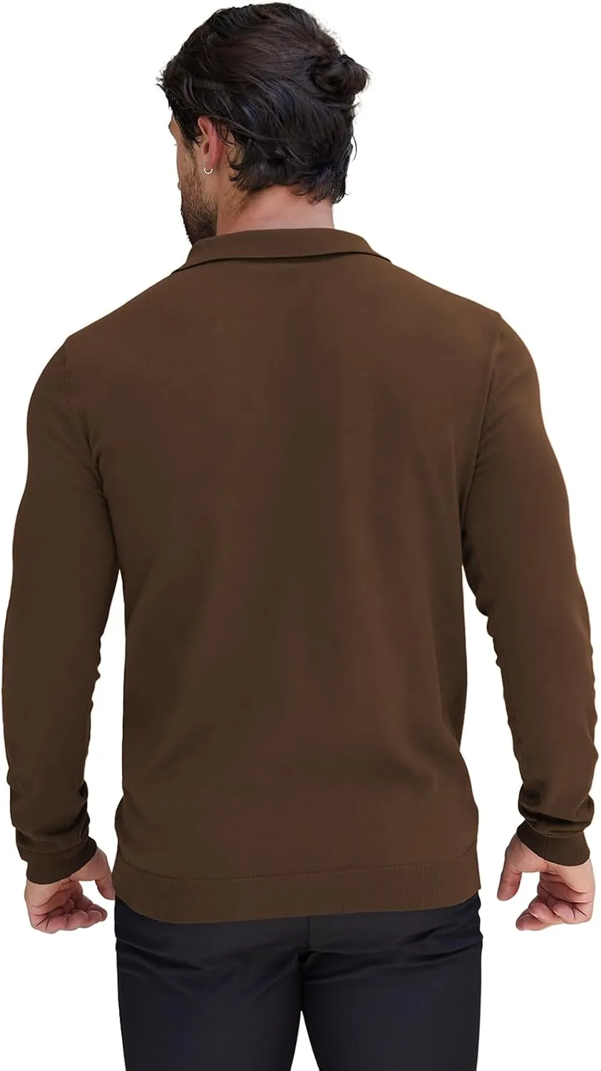 RQP Mens Zipper Polo Shirts Knit Casual Shirts Short/Long Sleeve,Stretch Slim Fit Golf Shirts,Soft Pullover