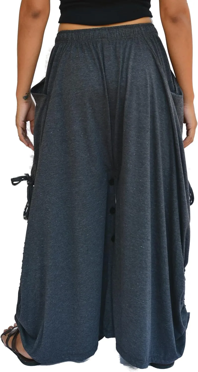 Sakoonee Women's Harem Pants Palazzo Dhoti Lounge Trousers, Convertible to a Skirt 2 Pockets Cotton, One Size, Elastic Waist