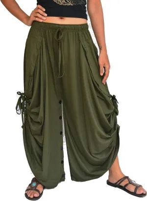 Sakoonee Women's Harem Pants Palazzo Dhoti Lounge Trousers, Convertible to a Skirt 2 Pockets Cotton, One Size, Elastic Waist