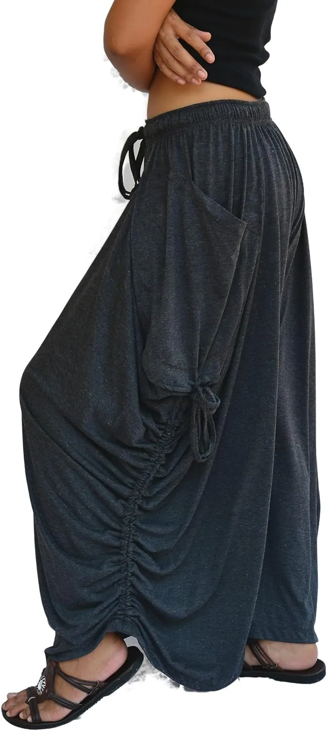 Sakoonee Women's Harem Pants Palazzo Dhoti Lounge Trousers, Convertible to a Skirt 2 Pockets Cotton, One Size, Elastic Waist