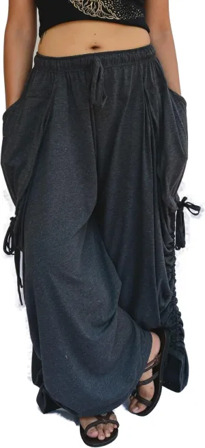 Sakoonee Women's Harem Pants Palazzo Dhoti Lounge Trousers, Convertible to a Skirt 2 Pockets Cotton, One Size, Elastic Waist