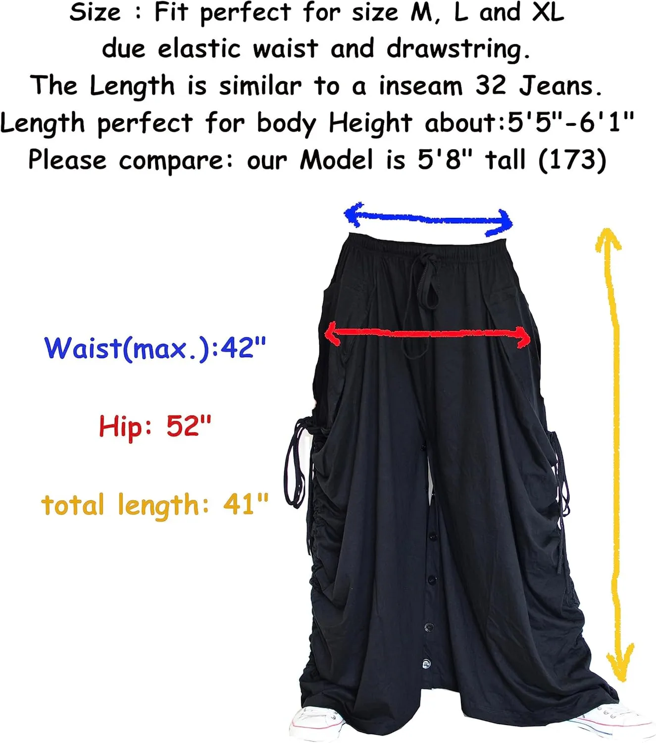 Sakoonee Women's Harem Pants Palazzo Dhoti Lounge Trousers, Convertible to a Skirt 2 Pockets Cotton, One Size, Elastic Waist