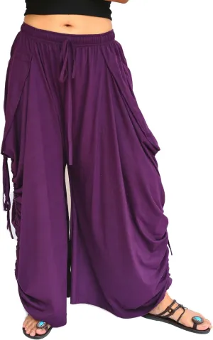 Sakoonee Women's Harem Pants Palazzo Dhoti Lounge Trousers, Convertible to a Skirt 2 Pockets Cotton, One Size, Elastic Waist