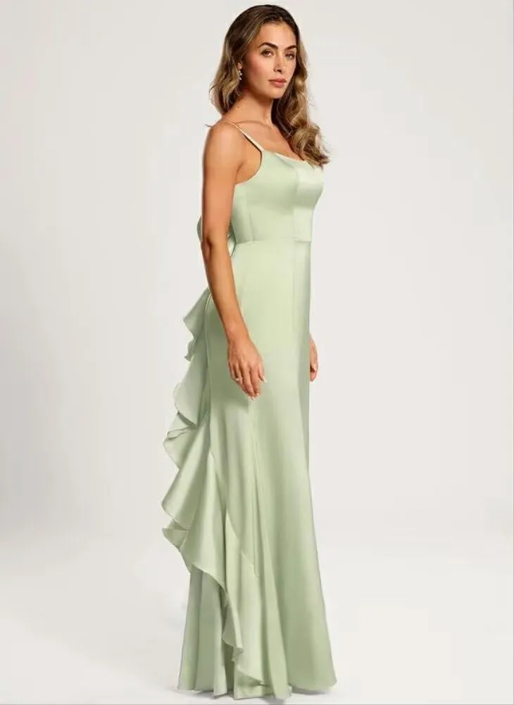 SEIM Womens Floor Length Spaghetti Straps Prom Dresses 2025 Mermaid Satin Formal Gowns with Bow SE052