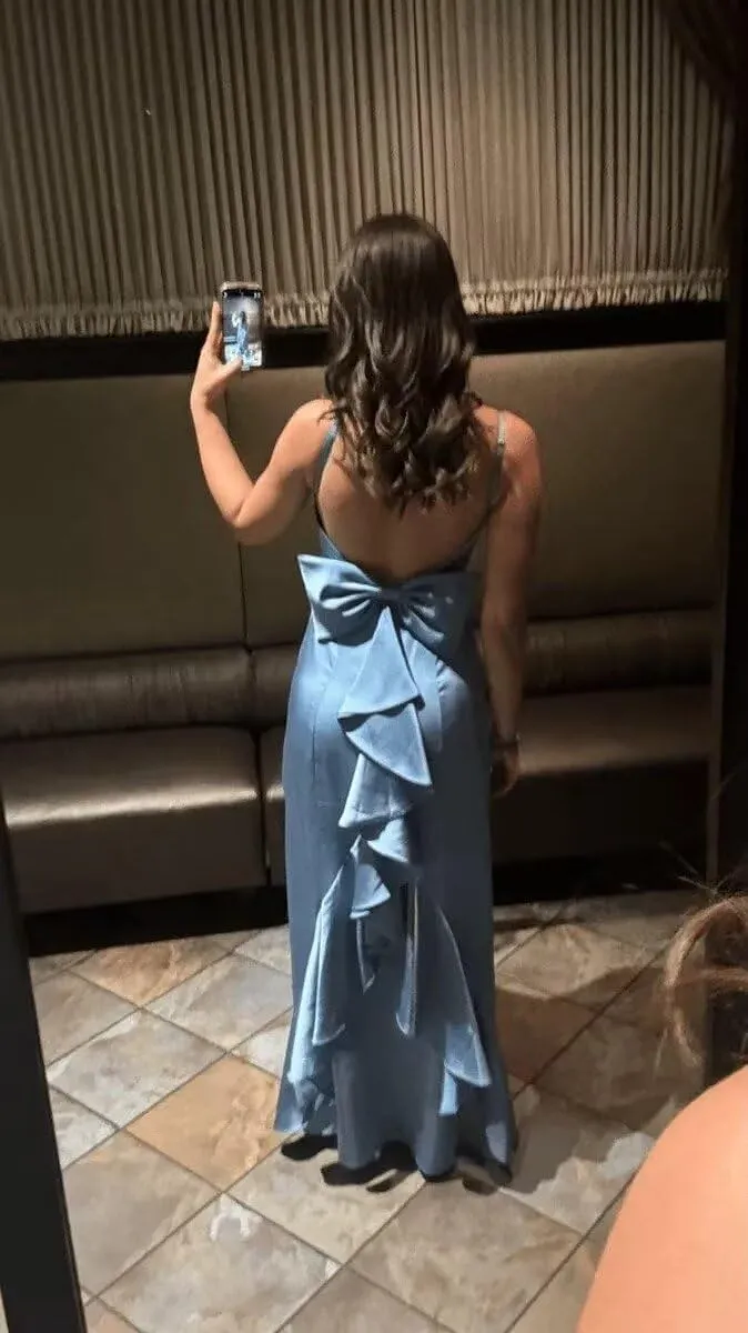 SEIM Womens Floor Length Spaghetti Straps Prom Dresses 2025 Mermaid Satin Formal Gowns with Bow SE052