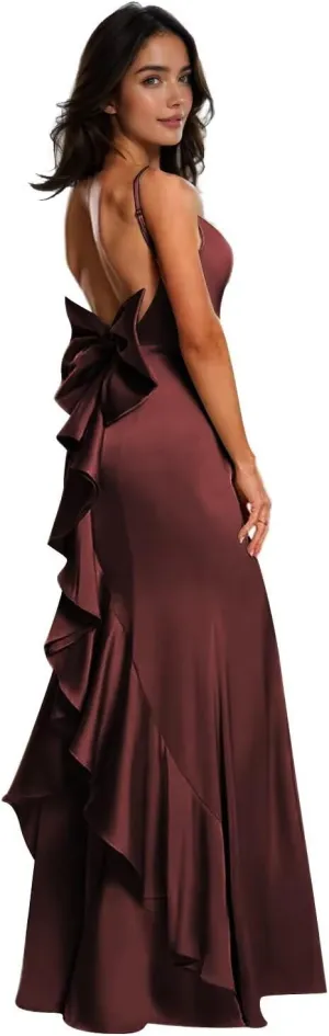 SEIM Womens Floor Length Spaghetti Straps Prom Dresses 2025 Mermaid Satin Formal Gowns with Bow SE052