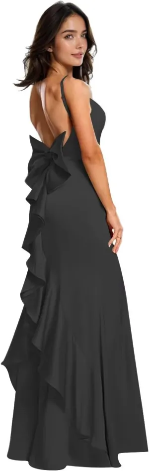 SEIM Womens Floor Length Spaghetti Straps Prom Dresses 2025 Mermaid Satin Formal Gowns with Bow SE052
