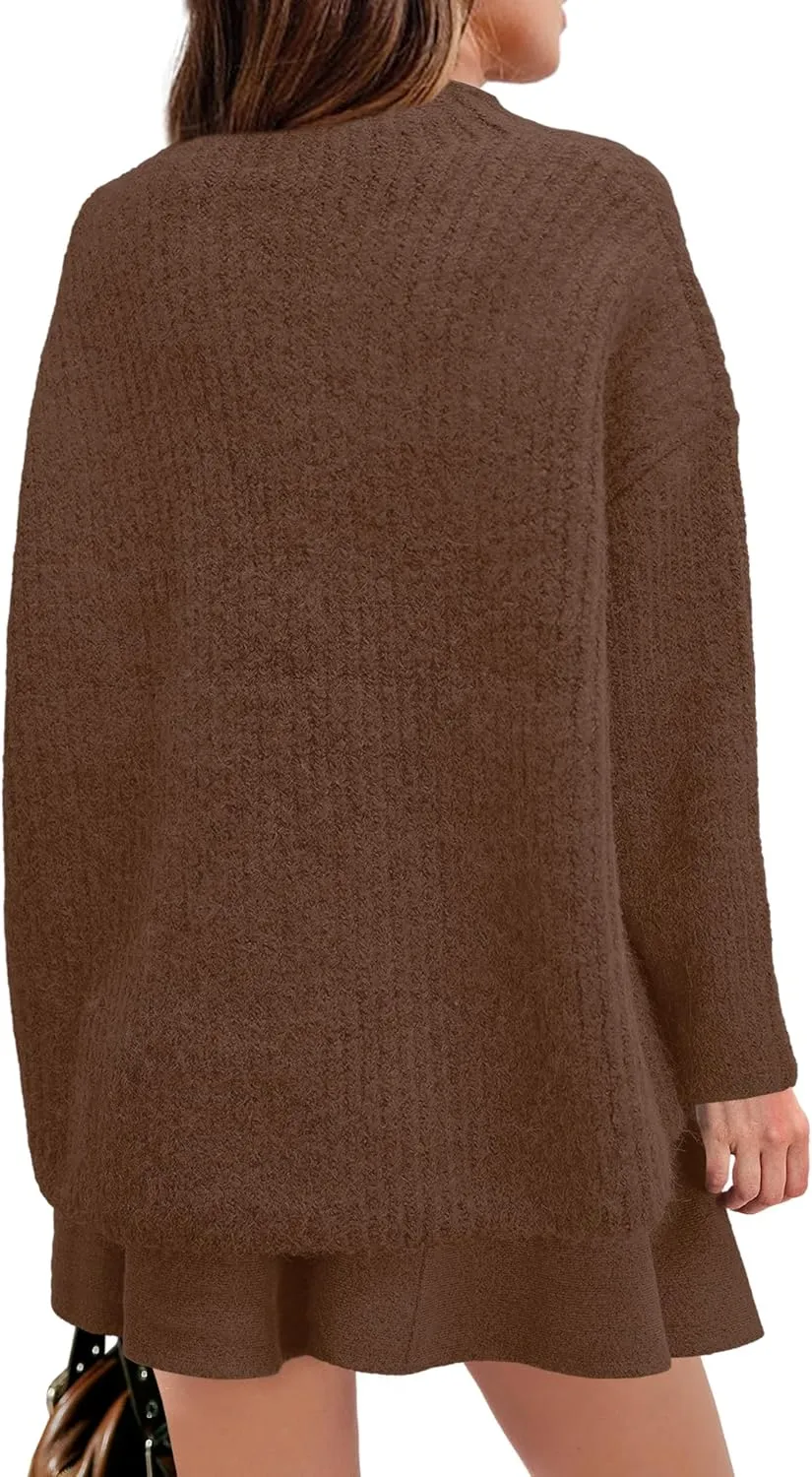 SENSERISE Womens Sweater Skirt Set 2 Piece Outfits Matching Lounge Sets Turtleneck Knit Tops Mini Dress