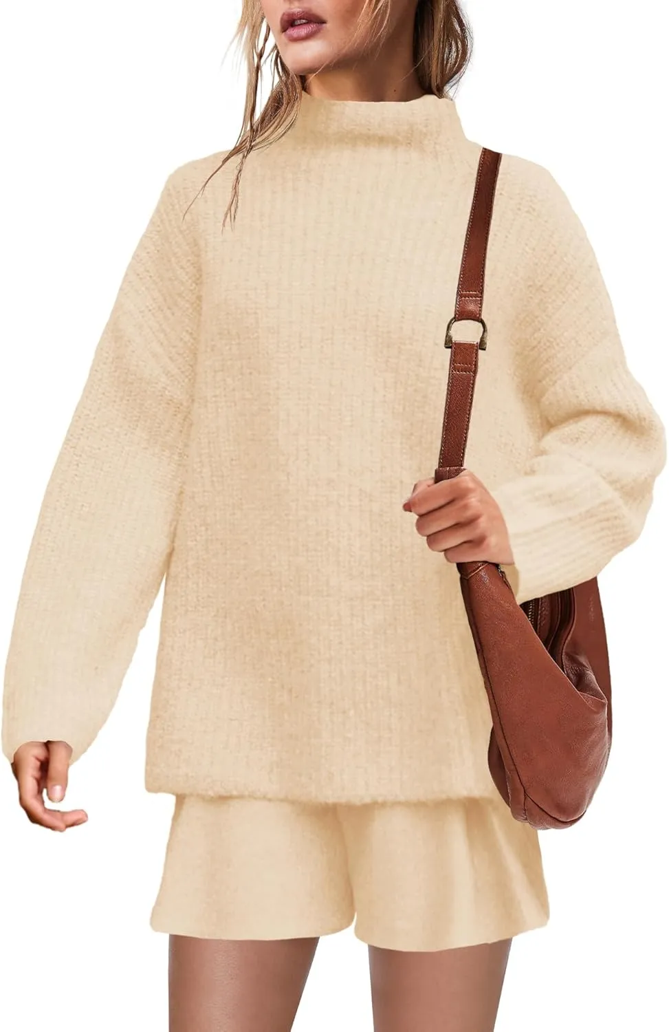 SENSERISE Womens Sweater Skirt Set 2 Piece Outfits Matching Lounge Sets Turtleneck Knit Tops Mini Dress
