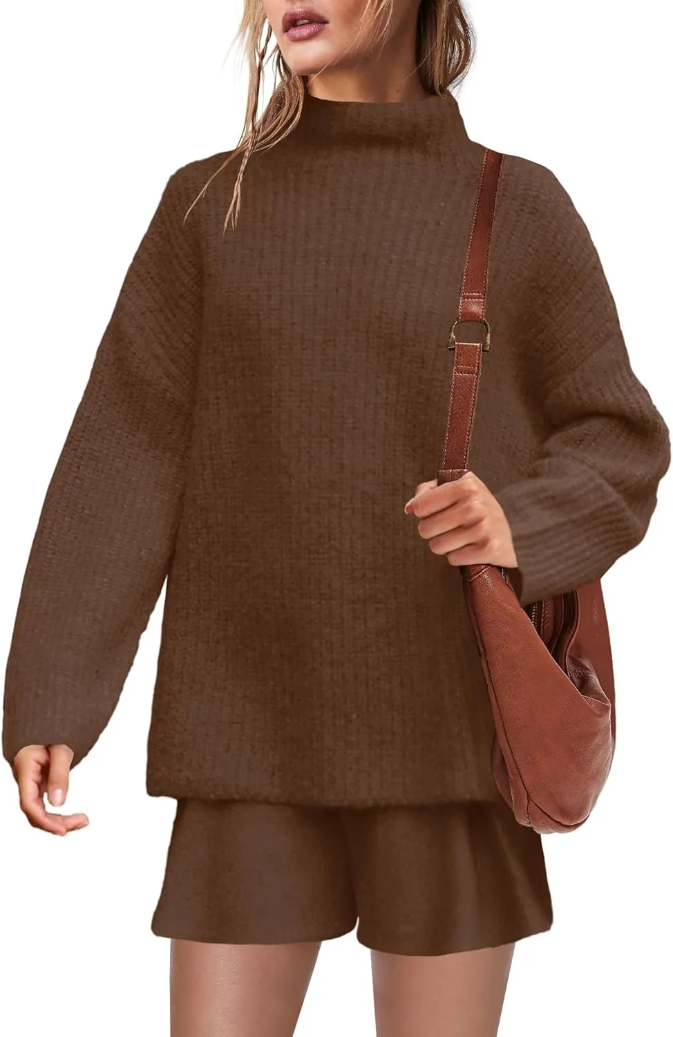 SENSERISE Womens Sweater Skirt Set 2 Piece Outfits Matching Lounge Sets Turtleneck Knit Tops Mini Dress