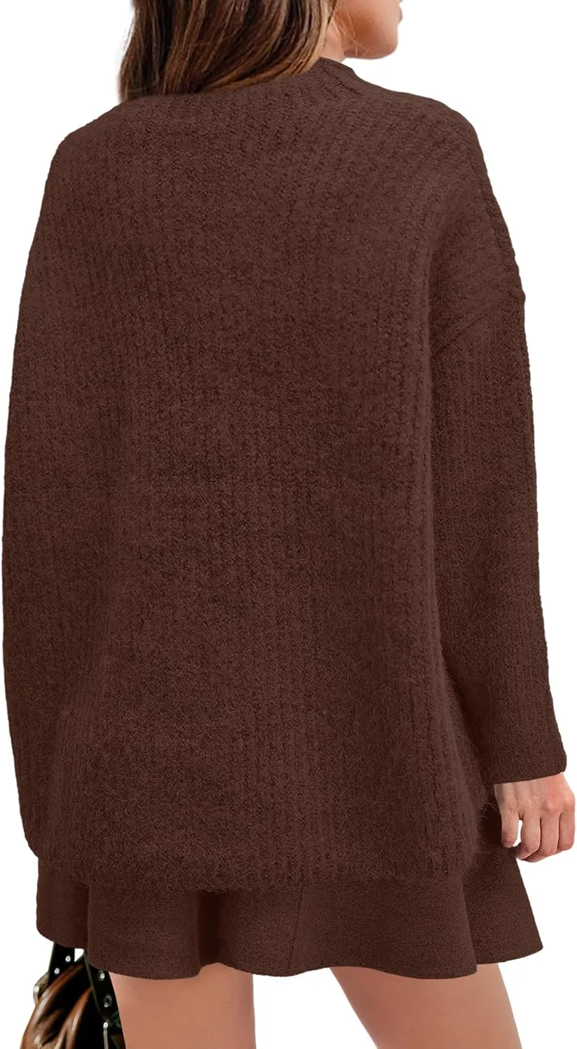 SENSERISE Womens Sweater Skirt Set 2 Piece Outfits Matching Lounge Sets Turtleneck Knit Tops Mini Dress