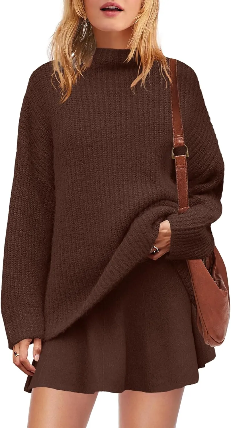 SENSERISE Womens Sweater Skirt Set 2 Piece Outfits Matching Lounge Sets Turtleneck Knit Tops Mini Dress