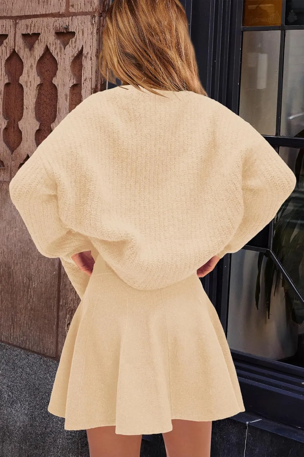 SENSERISE Womens Sweater Skirt Set 2 Piece Outfits Matching Lounge Sets Turtleneck Knit Tops Mini Dress